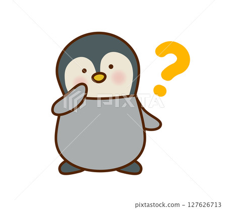 一隻思考的企鵝的可愛插圖 一隻思考的企鵝的可愛插圖 127626713