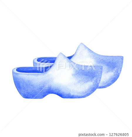 Sabots in blue-and-white Delftware style, classic ceramic art. Perfect for souvenirs, postcards, kitchen decor, or branding with a nostalgic, romantic 127626805