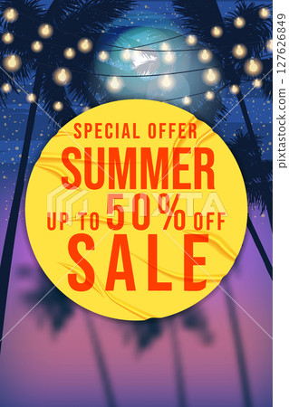 Summer Sale Template poster. Yellow sticker with wrinckles 127626849