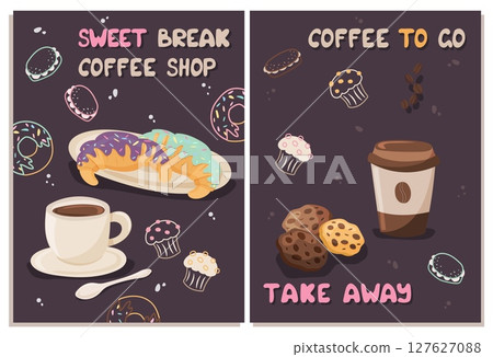 Coffee brochure with croissants and sweets 127627088
