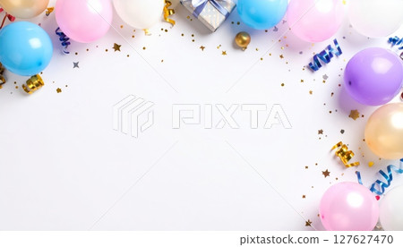 Colorful balloons and confetti create a festive birthday party celebration Colorful balloons and confetti create a festive birthday party celebration 127627470