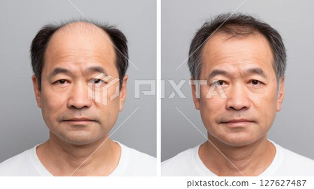 成功接受 AGA 治療後,男性頭髮變化的前後照片 成功接受 AGA 治療後,男性頭髮變化的前後照片 127627487