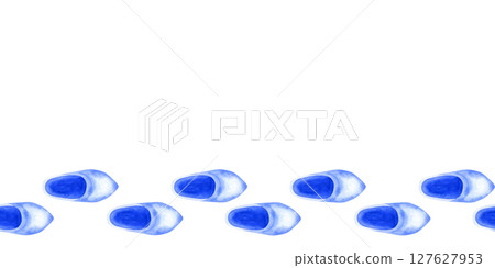 Seamless border of sabots in blue-and-white Delftware style, classic ceramic art. Perfect for souvenirs, postcards, kitchen decor, or branding with a nostalgic, romantic 127627953