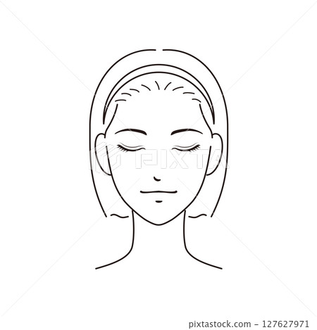 A woman with short hair doing skin care with her eyes closed A woman with short hair doing skin care with her eyes closed 127627971