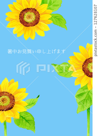 帶有水彩向日葵花插圖的夏季賀卡 127628107