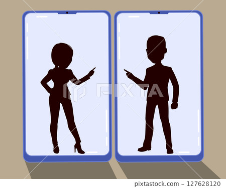 Business Conflict Through Smartphones Cartoon Vector Illustration Concept Business Conflict Through Smartphones Cartoon Vector Illustration Concept 127628120