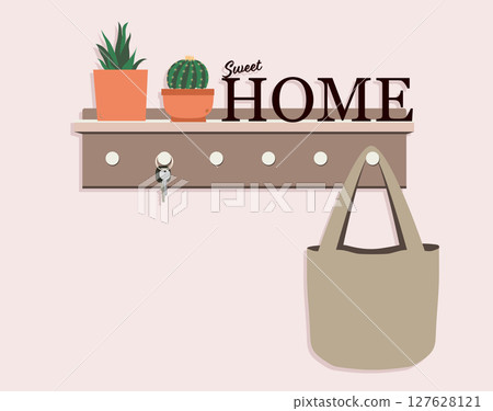 Sweet Home Key Holder Home Decor Vector Cartoon Illustration 127628121