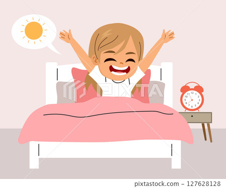 Cute Girl Stretching On Bed In Morning Vector Cartoon Illustration Cute Girl Stretching On Bed In Morning Vector Cartoon Illustration 127628128