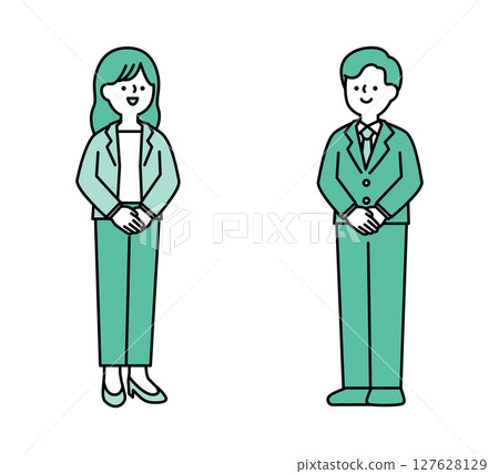 A simple full-body illustration of a smiling business person 127628129