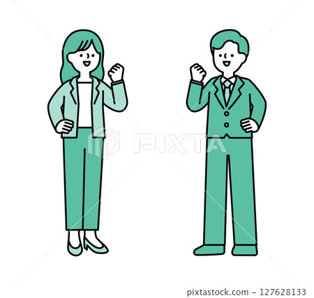 Full-body illustration of a business person doing a fist pump 127628133