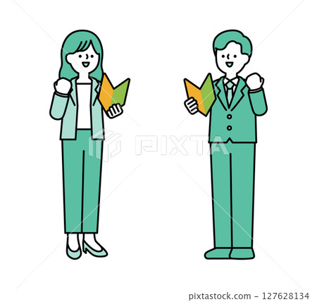 Full-body illustration of a business person posing with a beginner's mark Full-body illustration of a business person posing with a beginner's mark 127628134