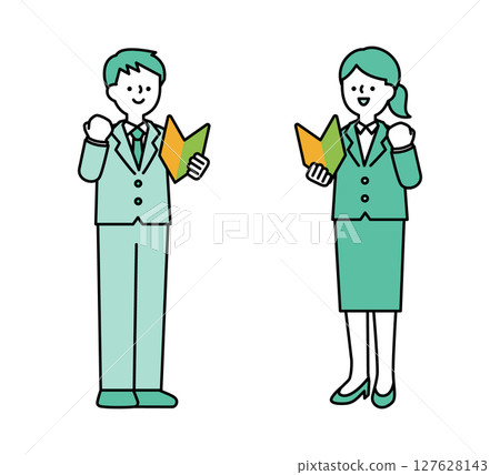 Full-body illustration of a business person posing with a beginner's mark Full-body illustration of a business person posing with a beginner's mark 127628143