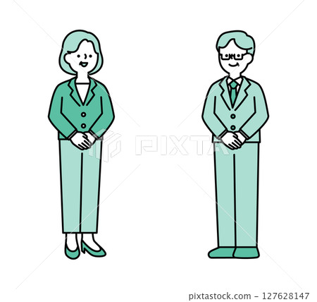 一位微笑的中年和老年商務人士的簡單全身插畫 127628147