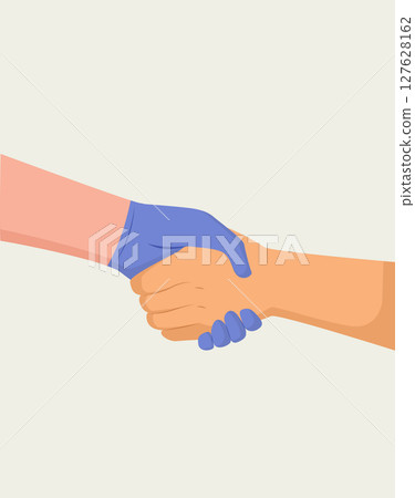 Cartoon Of A Doctor With Glove Shaking Hands With Male Patient Vector Illustration Cartoon Of A Doctor With Glove Shaking Hands With Male Patient Vector Illustration 127628162