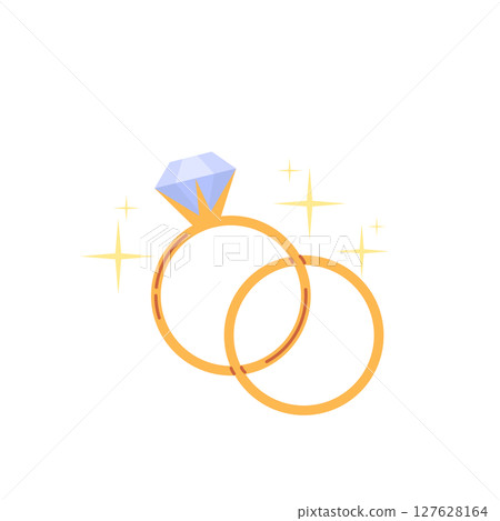 Vector Illustration Of Golden Wedding Rings With Diamond And Plain Band Vector Illustration Of Golden Wedding Rings With Diamond And Plain Band 127628164