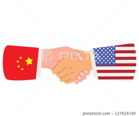China USA Business Agreement Cartoon Vector Illustration Handshake 127628190
