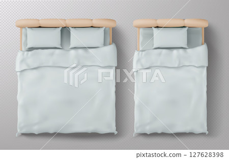 Top view bed mockup with white bedding 127628398