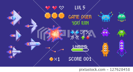 Space invader pixel game elements Space invader pixel game elements 127628458