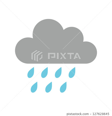 帶有雲朵和水滴的平面設計雨圖 127628645