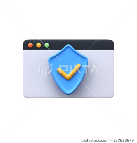 Protection concept. 3d internet page with a shield 127628679
