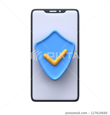 3D illustration of mobile phone protection. Data protection and security symbol 127628680