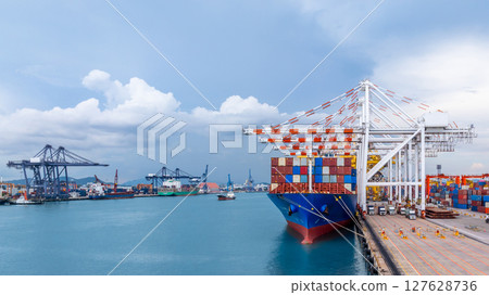 Container cargo ship at international industrial port, Global business import export transportation logistic continer cargo by container cargo ship, Sea fright shipping business industry, Cargo 127628736