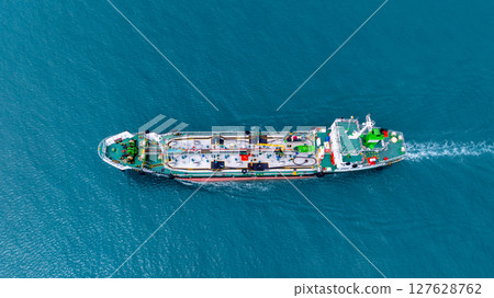 Aerial view oil and gas tanker ship freight shipping oil and gas, Global business freight shipping import export logistic transportation oil and gas product tanker ship, Sea freight oil product tanker 127628762