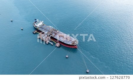 Aerial view Oil product tanker ship freight shiiping oil and gas, Global business freight shipping import export logistic transportation oil product tanker ship, Sea freight oil product tanker ship. Aerial view Oil product tanker ship freight shiiping oil and gas, Global business freight shipping import export logistic transportation oil product tanker ship, Sea freight oil product tanker ship. 127628770
