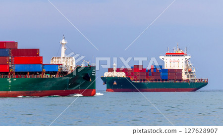 Container cargo ship freight shipping international, Global business freight shipping import export logistic transportation container cargo ship, Container cargo ship sea freight container ship. Container cargo ship freight shipping international, Global business freight shipping import export logistic transportation container cargo ship, Container cargo ship sea freight container ship. 127628907