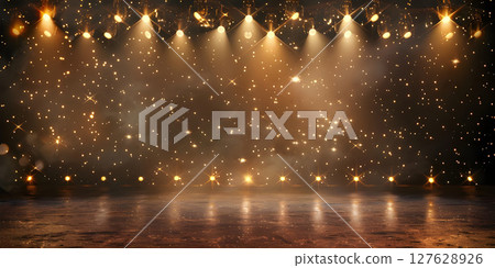 Starlit Stage: Spotlight Illumination Background, Stage Lights and Stars: Illuminated Performance Background - Ai Generated 127628926