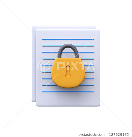 Confidential and secure text document. 3d render. Documents with lock 127629185