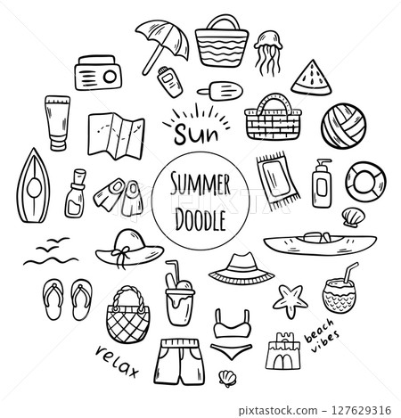 An Exciting and Vibrant Summer Fun Icons Collection for Your Creative Projects and Designs 127629316