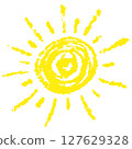Hand drawn funny vector doodle sun. Cartoon kids style. 127629328