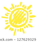 Hand drawn funny vector doodle sun. Cartoon kids style. 127629329
