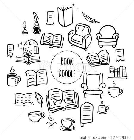 Doodle book collection. Educational illustration, books set icon. . Reading books concept. 127629333