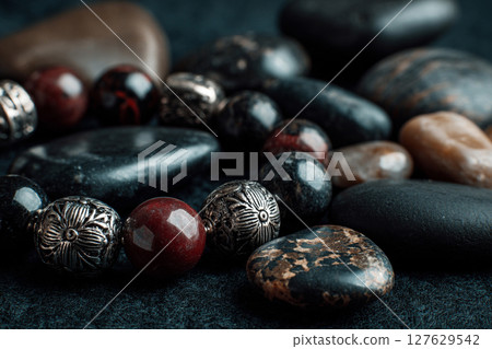 Black natural stone accessories AI image 127629542