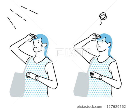 沐浴在陽光下的女人 - 夏天 - 頭暈和出汗 - 人物插圖素材 127629562