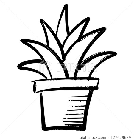 Hand drawn black and white doodle illustration of a potted plant with bold, sketchy lines. Hand drawn black and white doodle illustration of a potted plant with bold, sketchy lines. 127629689