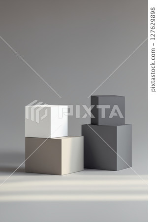 cubes in room with minimalist design. podium platform, geometric background 127629898