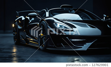 Black luxury sport car on a black background 127629901