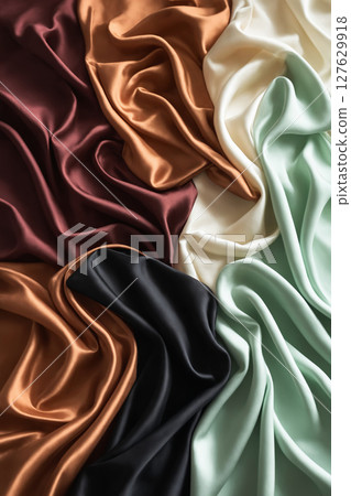 beautiful silk fabric. color fabric background 127629918