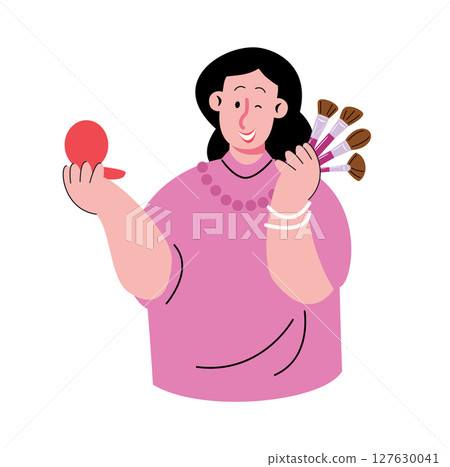 Makeup Artist Holding Brushes and Compact 127630041