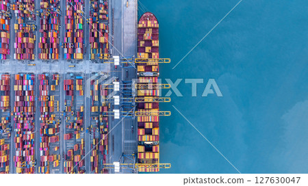 Aerial view container cargo ship freight shipping international, Global business freight shipping import export logistic transportation container ship, Container cargo ship sea freight container ship. Aerial view container cargo ship freight shipping international, Global business freight shipping import export logistic transportation container ship, Container cargo ship sea freight container ship. 127630047
