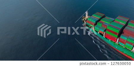 Aerial view container cargo ship freight shipping international, Global business freight shipping import export logistic transportation container ship, Container cargo ship sea freight container ship. 127630050