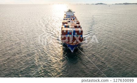 Aerial view container cargo ship freight shipping international, Global business freight shipping import export logistic transportation container ship, Container cargo ship sea freight container ship. Aerial view container cargo ship freight shipping international, Global business freight shipping import export logistic transportation container ship, Container cargo ship sea freight container ship. 127630099