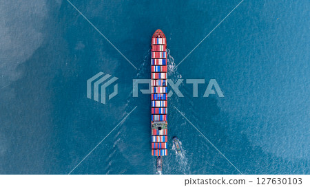 Aerial view container cargo ship freight shipping international, Global business freight shipping import export logistic transportation container ship, Container cargo ship sea freight container ship. 127630103