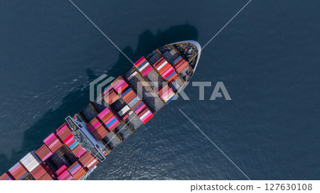 Aerial view container cargo ship freight shipping international, Global business freight shipping import export logistic transportation container ship, Container cargo ship sea freight container ship. Aerial view container cargo ship freight shipping international, Global business freight shipping import export logistic transportation container ship, Container cargo ship sea freight container ship. 127630108