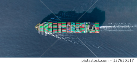 Aerial view container cargo ship freight shipping international, Global business freight shipping import export logistic transportation container ship, Container cargo ship sea freight container ship. 127630117