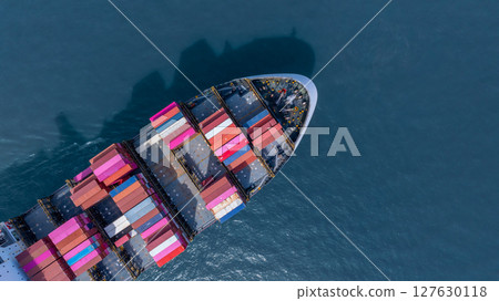 Aerial view container cargo ship freight shipping international, Global business freight shipping import export logistic transportation container ship, Container cargo ship sea freight container ship. 127630118