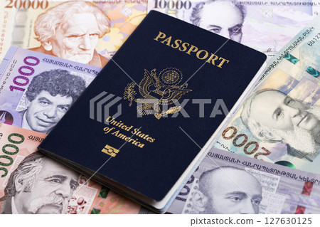American passport on Armenian Dram 127630125